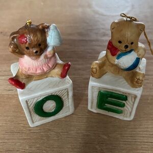 2 Porcelain NOEL Bear Ornaments, Christmas around the World  only O/E